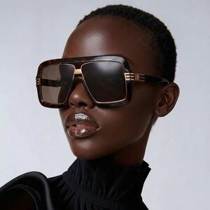 Gucci Oversized Navigator Sunglasses Tortoise Gold GG1165S Men Women Shades